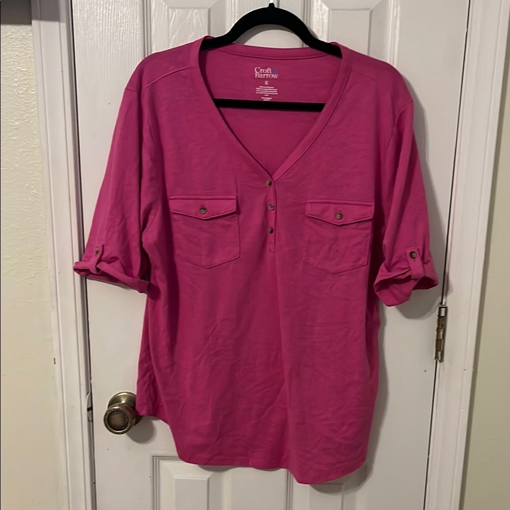 Croft & Barrow Pink Relaxed Buttoned Blouse